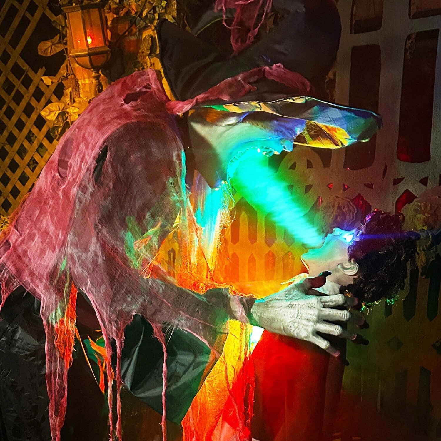 Haunted Hill Farm 7-foot animatronic Soul Harvester witch with motion, sound, and LED mouth — Halloween showstopper.